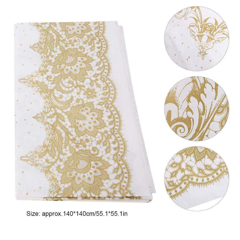 Jacksking Tablecloth, Tea Time Disposable Paper Desk Cloths 140 * 140cm Wedding Birthday Party Picnic Table Decor(Golden)