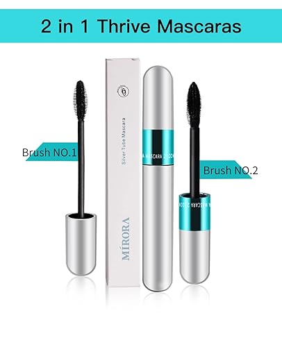 Miniatura 2 de MIRORA Máscara impermeable 2 en 1 que hace que el alargamiento y engrosamiento natural con fibra de seda 4D para pestañas 5 veces más largas, no se