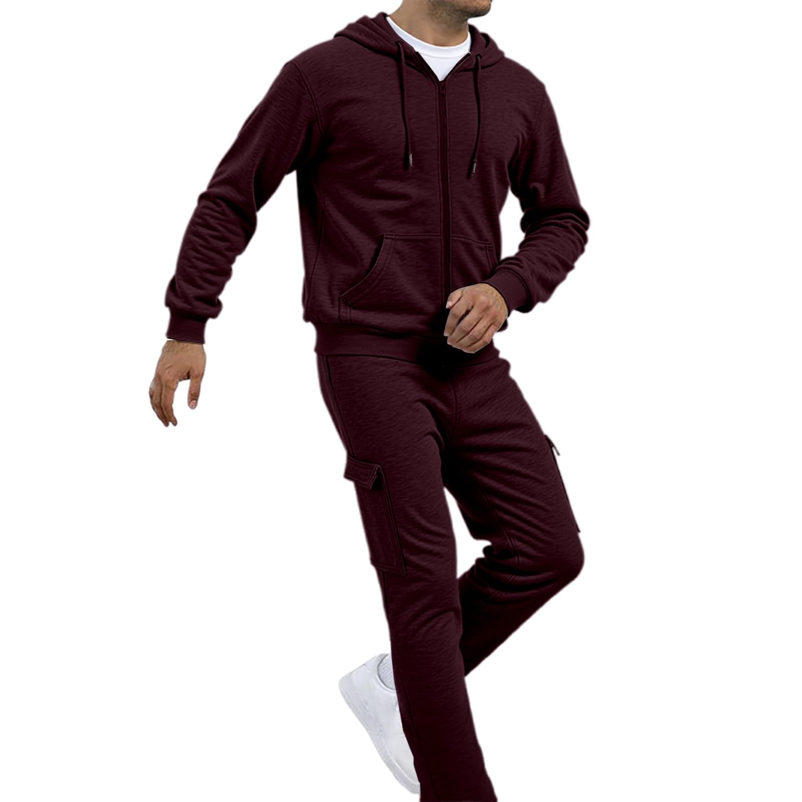 Herren einfarbiges lässiges Anzug Set – Bequeme entspannte Passform –Ideal für Outdoor Aktivitäten – Frühling, Herbst & Winter – Atmungsaktiv – Zweiteilig # L