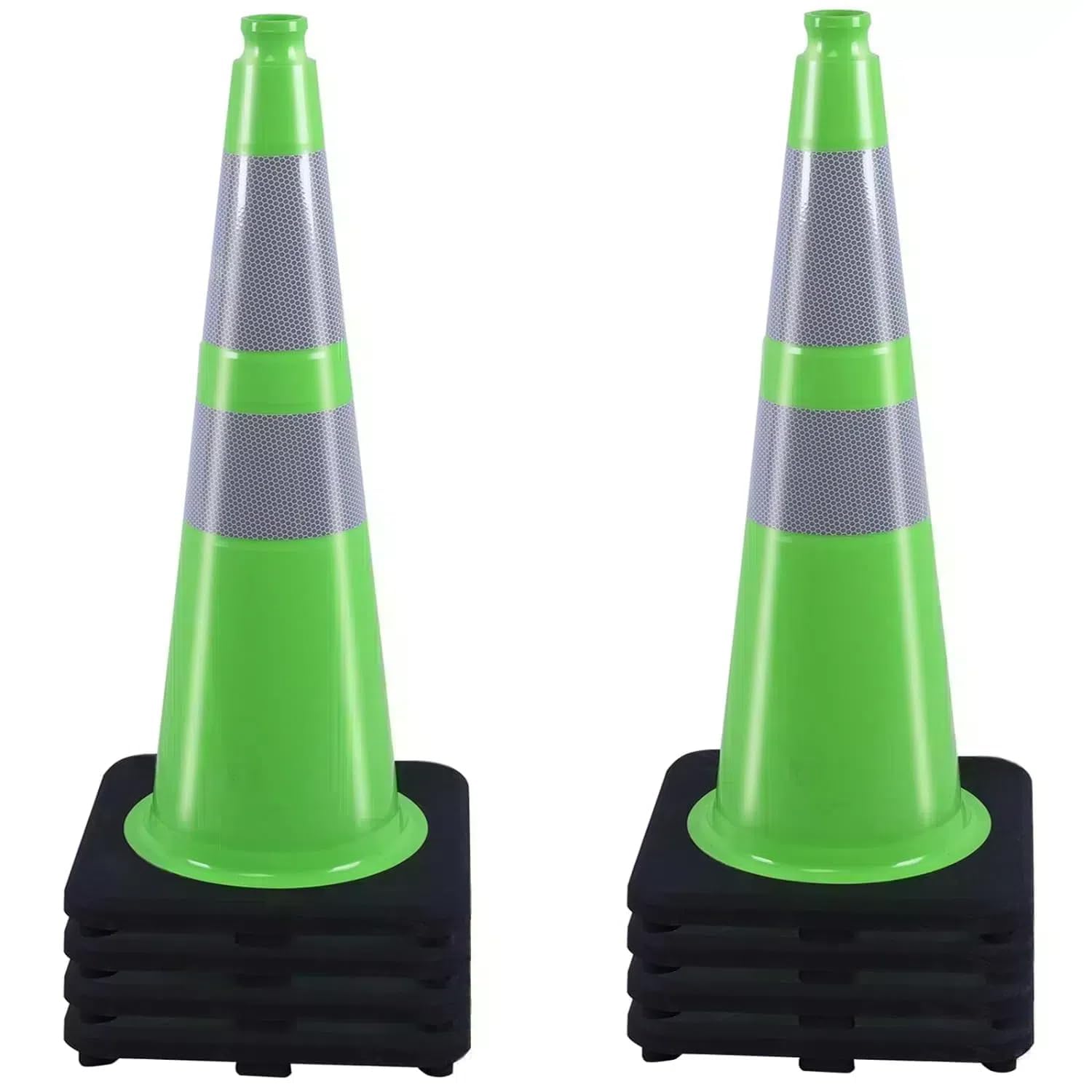 BESEA - Paquete de 8 conos de tráfico verdes de 28 pulgadas con collar reflectante de 6 pulgadas para construcción, calzada, estacionamiento de carretera (8 piezas)