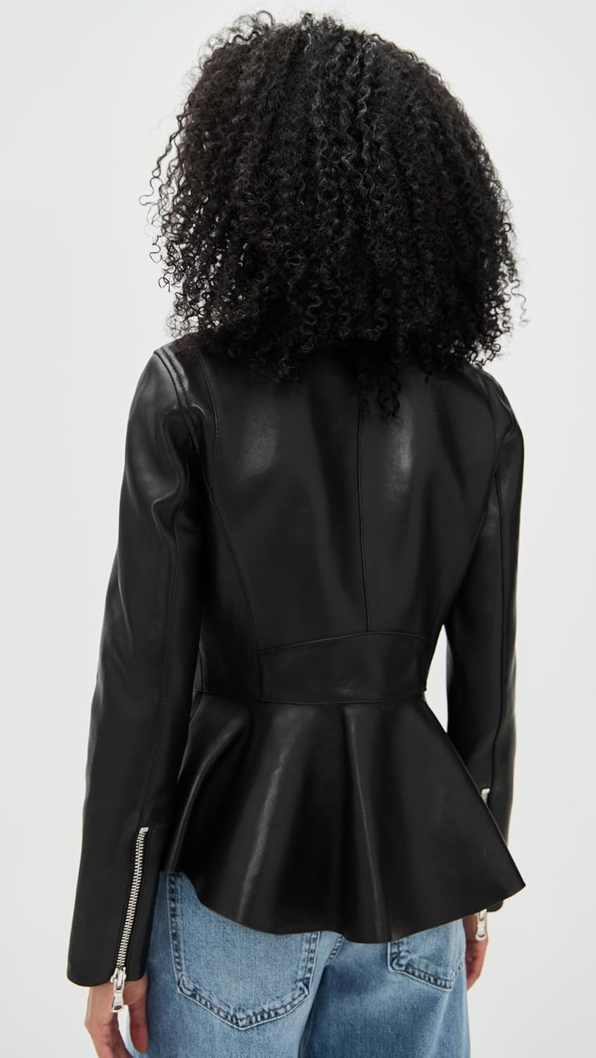 L'AGENCE Women's Lyric Peplum Leather Biker Jacket - Image 3
