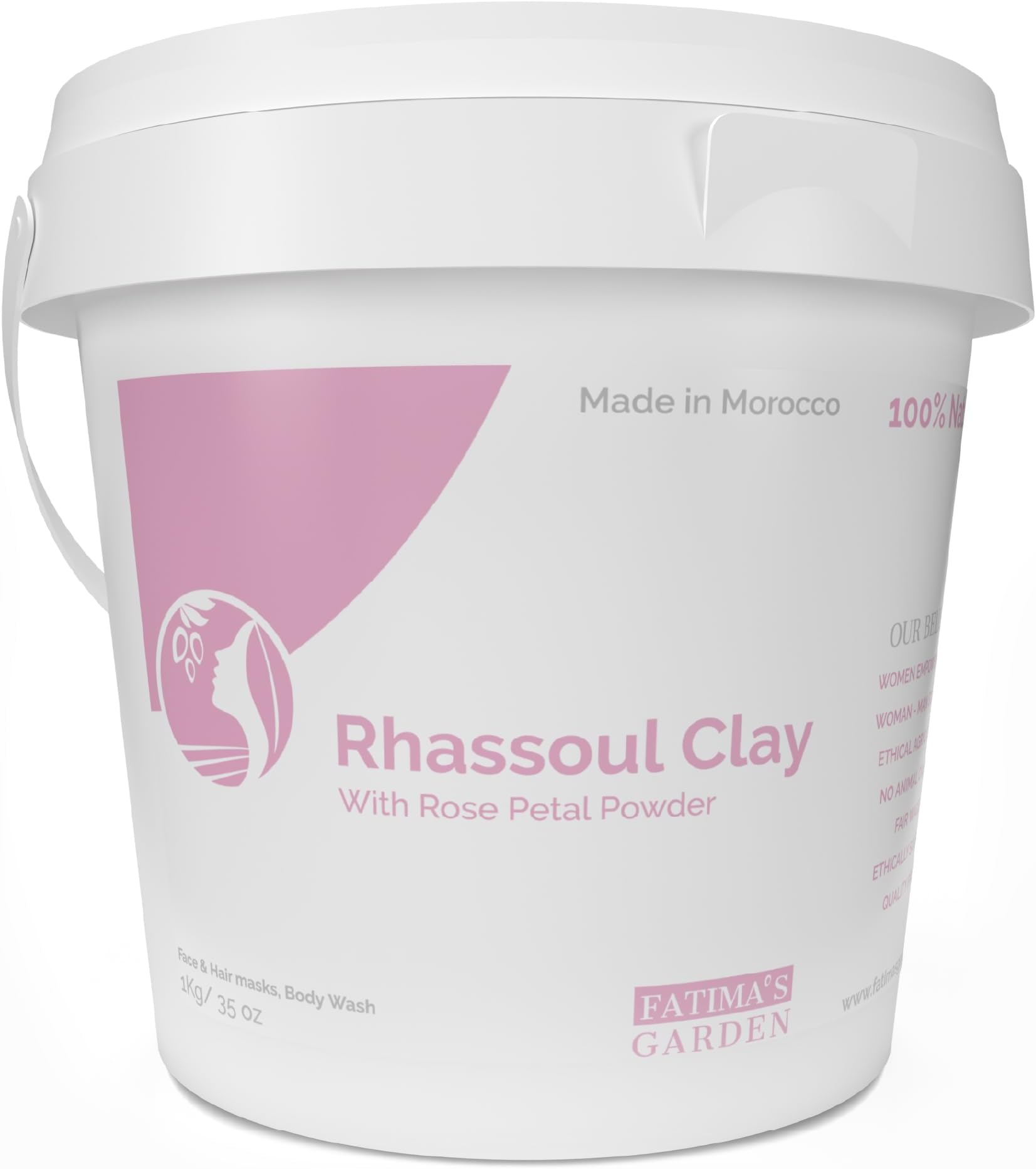 Fatima's Garden Rhassoul with Rose Petals - Soothing Face & Hair Mask, 1Kg