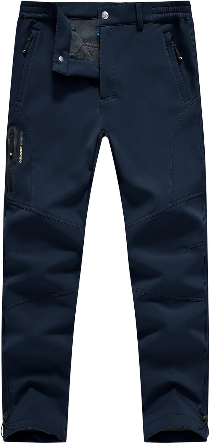 BASUDAM Men's Snow Pants Fleece Lined Winter Insulated Waterproof Softshell Outdoor Hiking Camping Pants Zipper Pockets