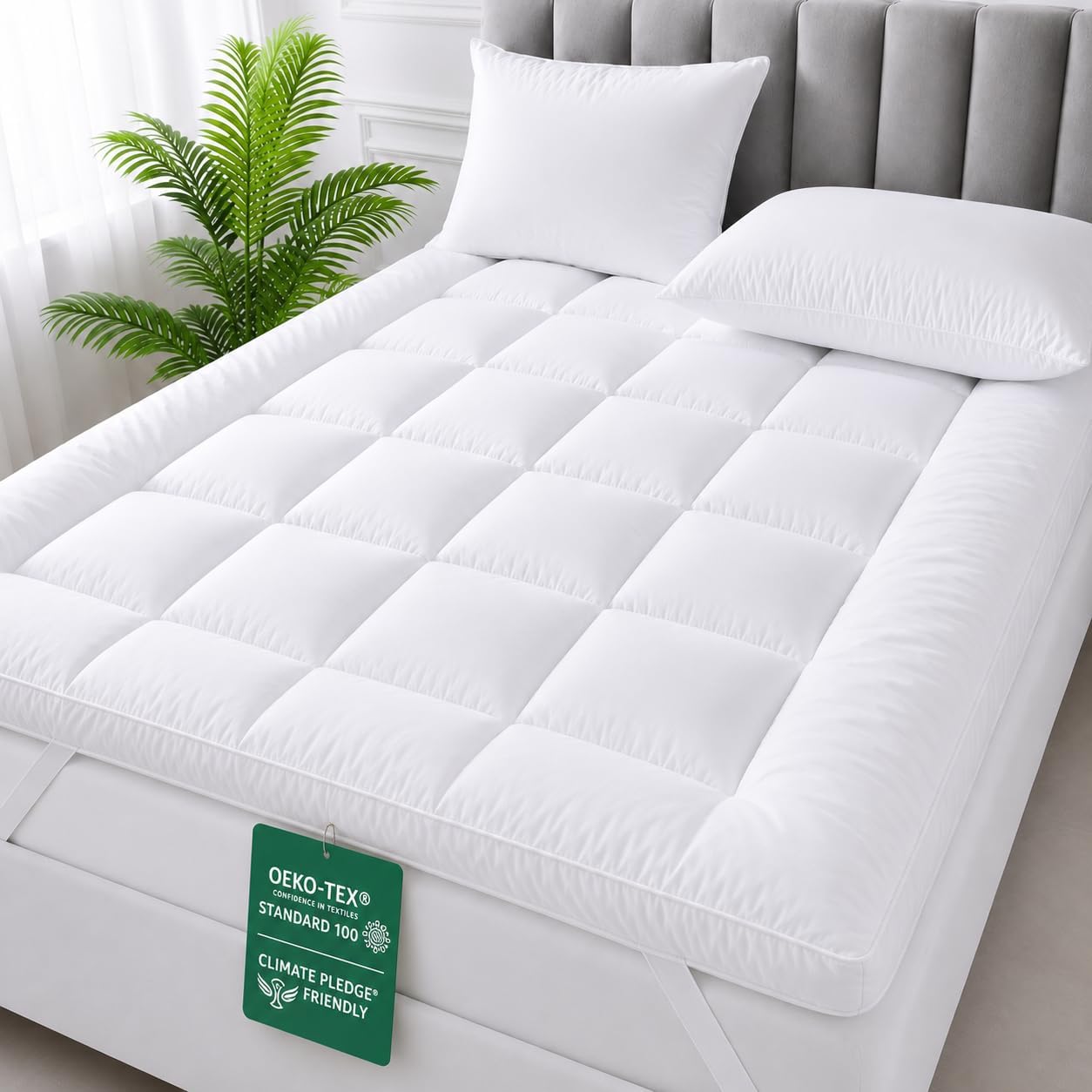 4All Microfibre Mattress Topper โ 10cm Thick Quilted Bed Topper, 1400gsm Filling, Extra Soft & Breathable, Deep Cushion Support, Hypoallergenic with Secure Corner Straps (Super King 182x200cm)