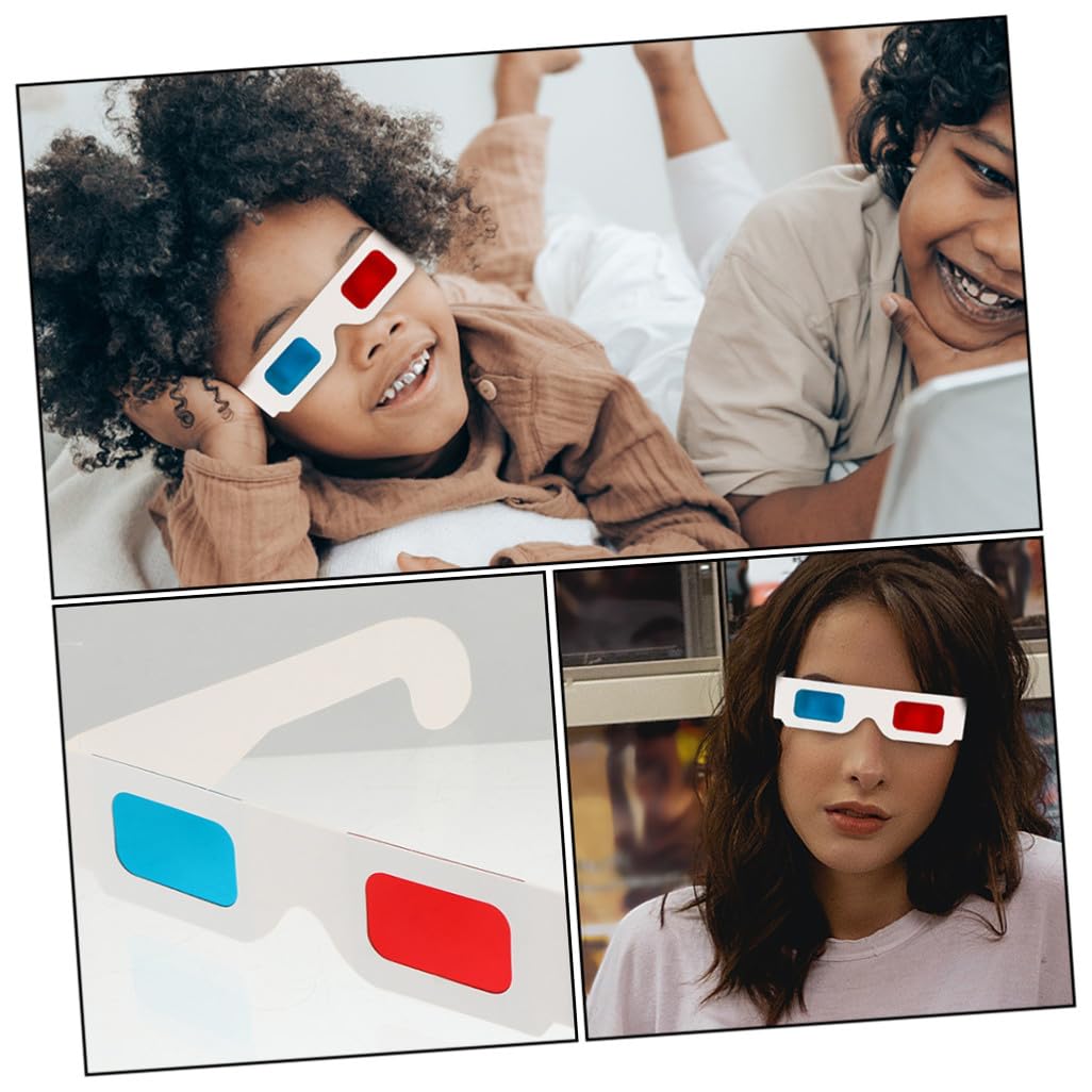 Occhiali 3d Anaglifici in Cartone Bianco Monouso, Confezione da 30 Pezzi per Cinema, Film e Video 3d, per Feste, Compleanni e Uso Portatile