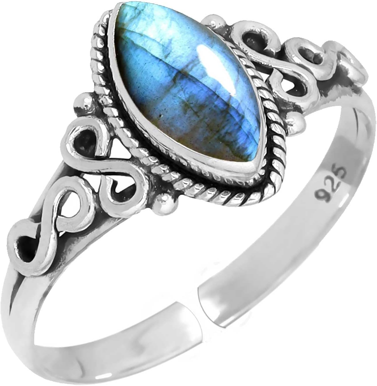 Lapis, Amber, Onyx, Carnelian Marquise Handmade Adjustable Ring Genuine 925 Sterling Silver Boho Natural Gemstone Jewelry For Women