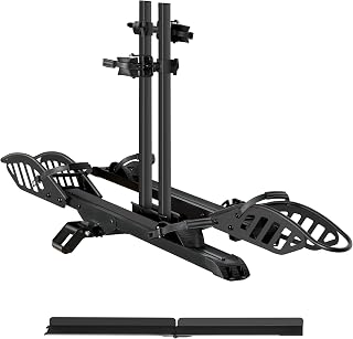 E-Bike Rack with Ramp, Hitch 2 Bike Rack, 200 lbs Capacity Electric Bike Carrier, Foldable Platform Mount for Cars, Trucks, SUVs, Minivans, Up to 5-Inch Fat Tire for 2'' Receiver