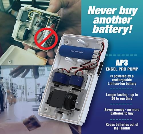 Miniatura 6 de ENGEL Bomba aireadora de cebo vivo recargable por USB de iones de litio ultra silenciosa y burbujeador con clip universal que se adapta a la mayoría