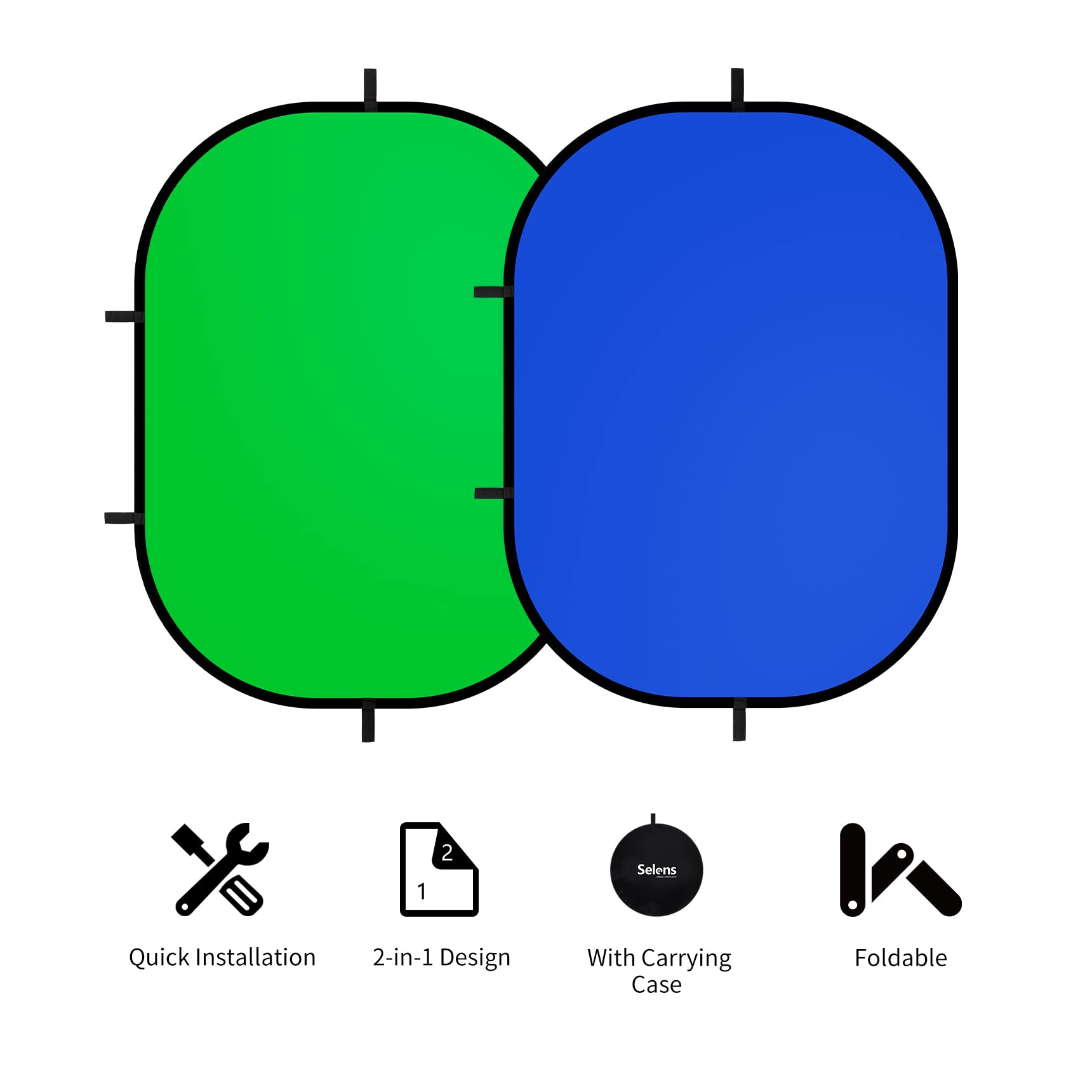 Selens Chromakey - Sfondo fotografico verde e blu, 150 x 200 cm, pieghevole, pop-up, in mussola autoadesiva, per ritratti, studio, YouTube, video e live streaming