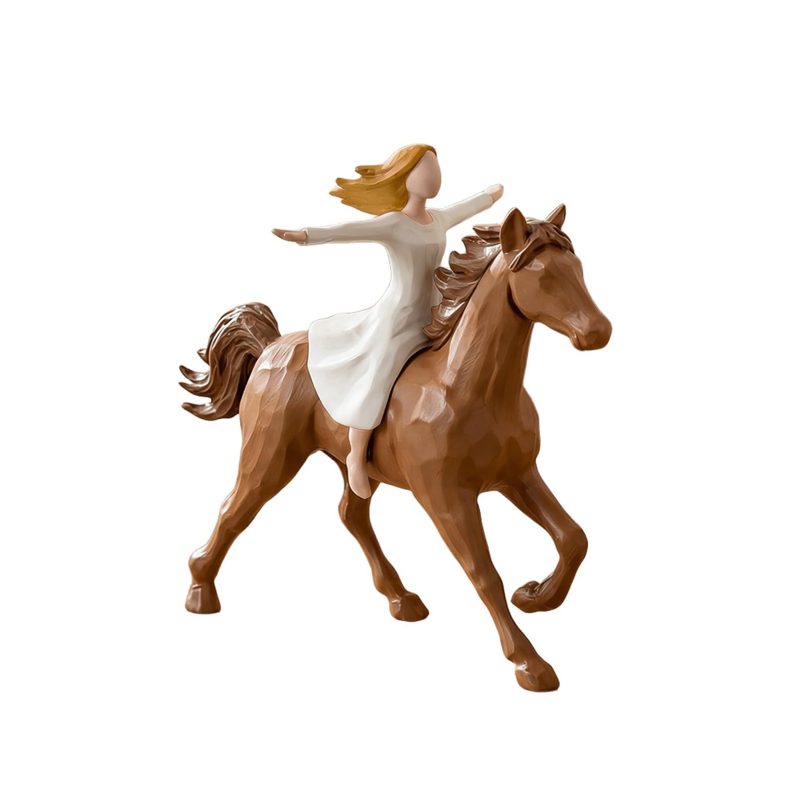 YUZDNM Handmade Resin Girl Riding Horse Figurine, Horse Resin Statue with Hand-Carved, Girl and Horse Riding Statue Figurine, Horse Figurines Gifts for Girls Women Equestrian Lovers Home Decor(#a)