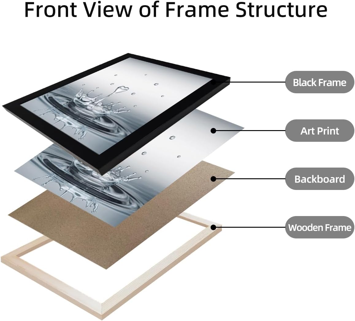 Bathroom Decor Wall Art Heart Water Drop Splash Modern Canvas Pictures Print Black Framed Bathroom Painting for Wall 10"L x 8"W J008