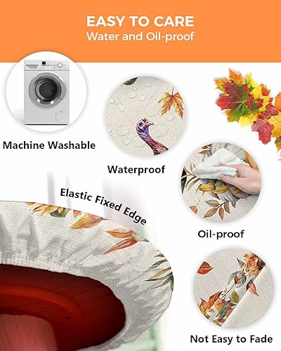 Miniatura 3 de Mantel redondo ajustable de pavo de Acción de Gracias, mantel elástico, impermeable, para interiores y exteriores, mantel elástico para cena,