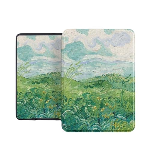 A ANTER Case Compatible with 6.8" Kindle Paperwhite (11th Generation-2021) and Kindle Paperwhite Signature Edition, Premium PU Leather Cover with Auto Sleep Wake (Grass Oil Painting)