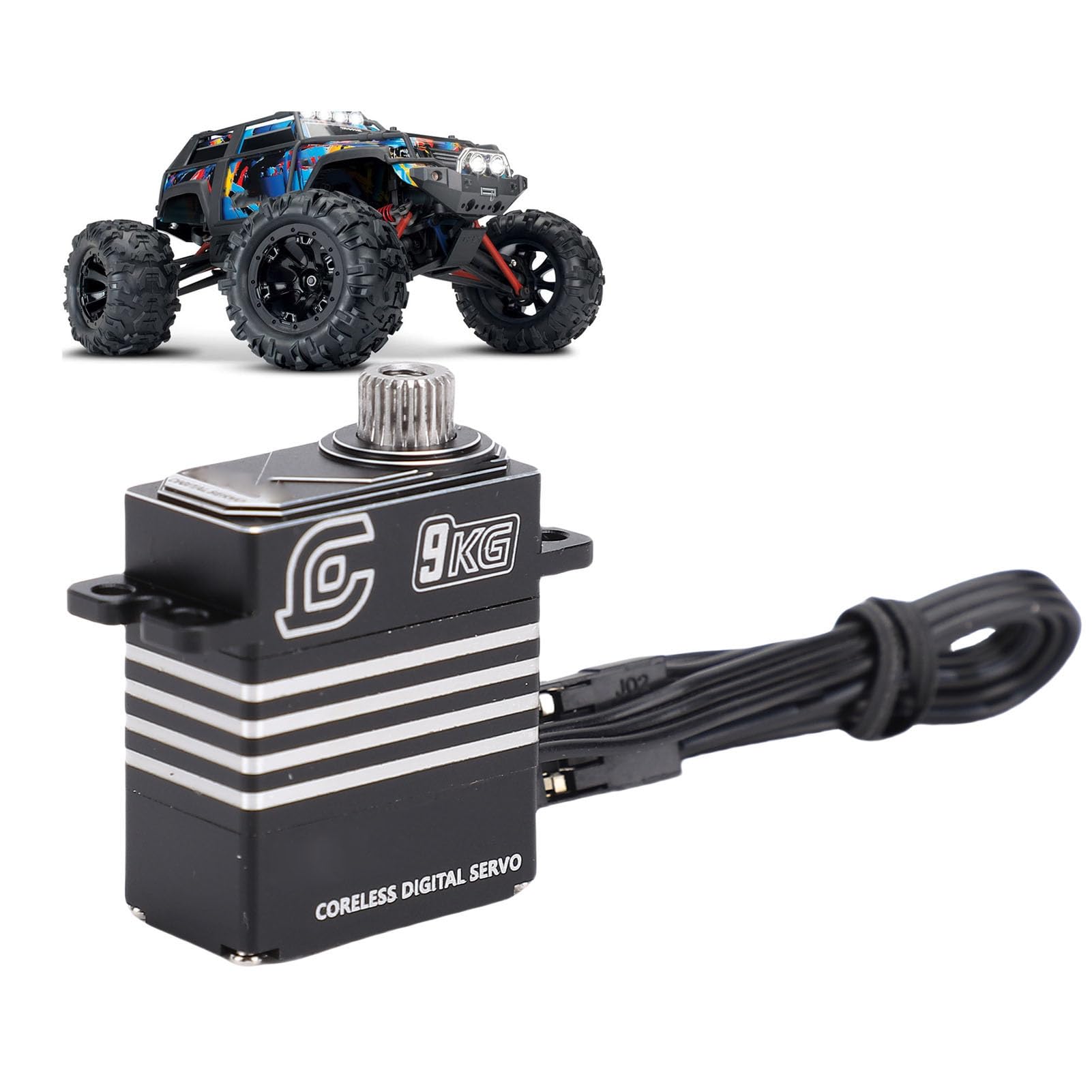 RiToEasysports Servo RC, Servo Digitale a Basso Rumore 9 Kg con Braccio per Cingolato SCX10 III 1/18 (BLACK)
