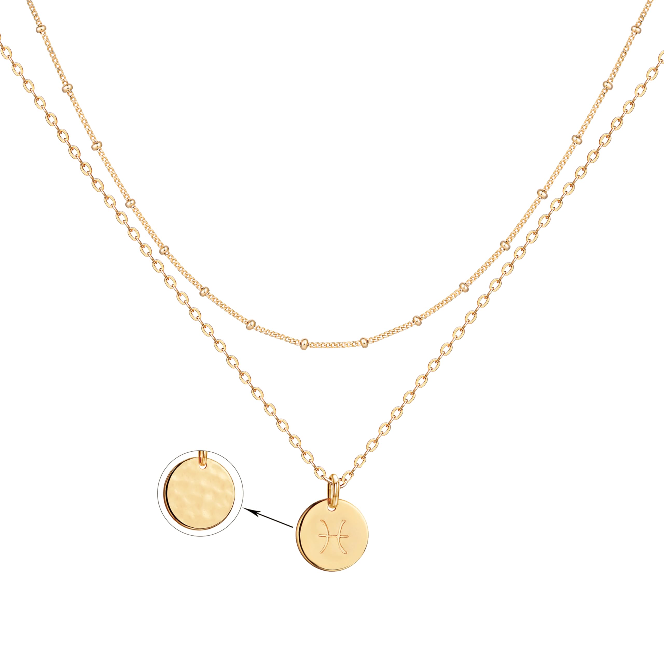 Jenosy Kette Layered Damen Sternzeichen Kette Gold Damen Personalisierte Halskette mit Anhänger Zarte Halskette Mehrreihig Hypoallergene 18K Vergoldete Kette Modeschmuck für Frauen und Mädchen
