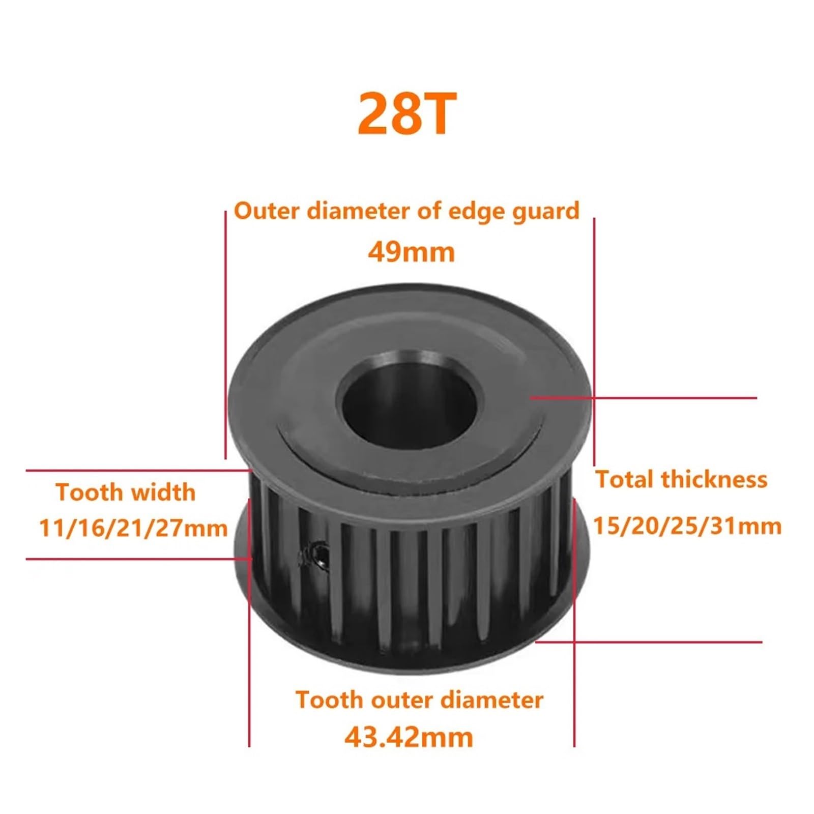 Poulie de synchronisation HTD 5M en acier 45, largeur 26 dents 11/16/21/27mm, alésage de roue à courroie synchrone 5mm-20mm, poulie à engrenages(Bore 18mm,27mm For Belt 25mm)