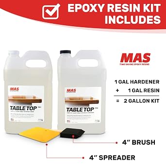 MAS Epoxies Table Top Pro Epoxy Kit, 2-Gallon, (1-Gal Part A + 1-Gal Part B) Crystal Clear Resin Casting for DIY Arts, Crafts, Countertops, Wood Tables, Tabletops, Bar Tops