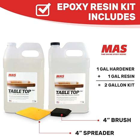 MAS Epoxies Table Top Pro Epoxy Kit, 2-Gallon, (1-Gal Part A + 1-Gal Part B) Crystal Clear Resin Casting for DIY Arts, Crafts, Countertops, Wood Tables, Tabletops, Bar Tops