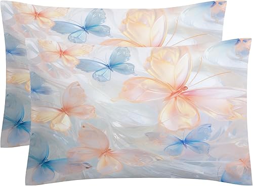 Miniatura 2 de Juego de funda de edredón de microfibra suave con diseño de mariposas y insectos de gran tamaño, 3 piezas con cremallera, 2 fundas de almohada,