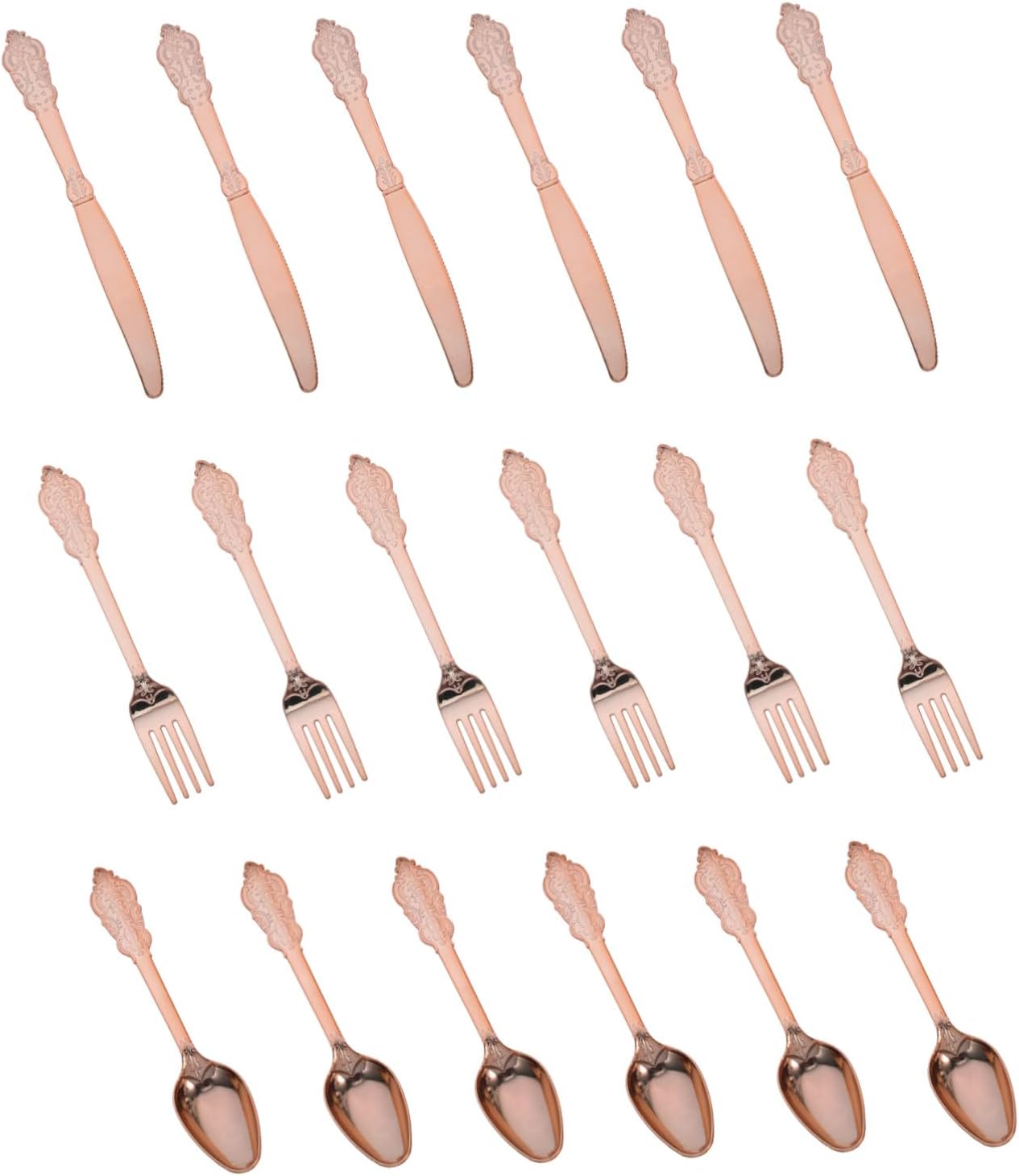 Disposable Plastic Silverware Set 18pcs (6 Sets) Rose Gold Plastic Tableware Fork Spoon Knife Multipurpose Cutlery for Parties Picnics Catering