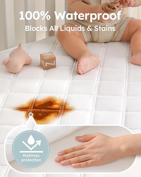 Yoofoss Waterproof Cot Bed Mattress Protector 120 x 60 cm Breathable Toddler Bed Mattress Protector Comfortable Noiseless White - 2