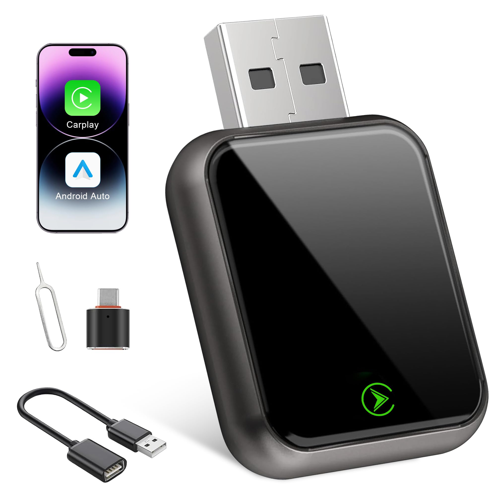 2 in 1 Wireless CarPlay Adapter for iPhone iOS 10+, Android Auto Adapter for Android 11+ Converts Wired to Wireless CarPlay Compatible with 800+ Car Models (2016+)-image-33