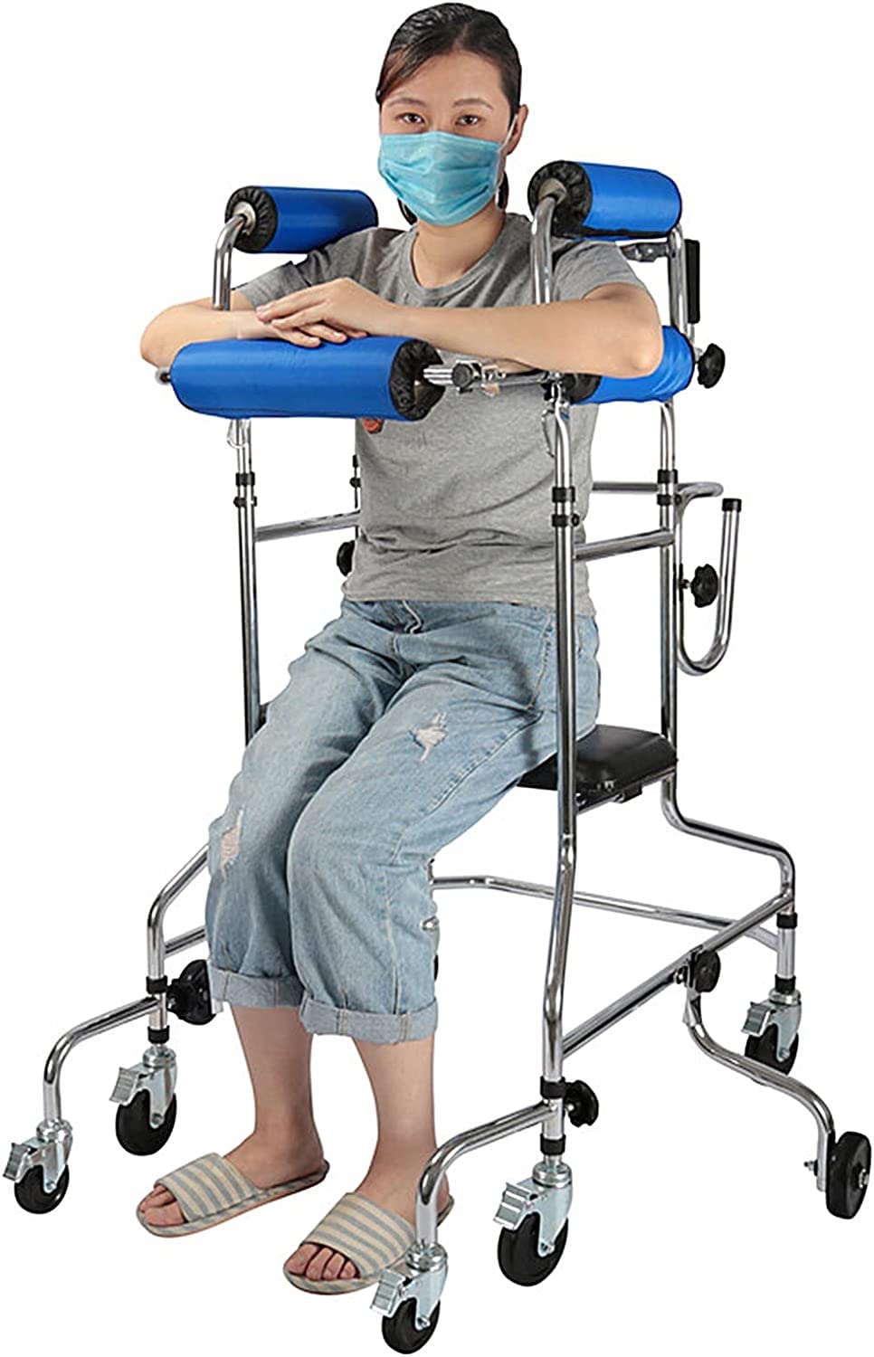 Pionowy chodzik dla seniorów z siedziskiem, przenośny rama do rehabilitacji