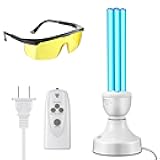 Qualirey 25 Watt UV Light, UVC Lamp with E27 Base and Remote Control and UV Protection Glasses, UVC Light Bulb for Basement/Bedroom/Kitchen(Ozone Free)