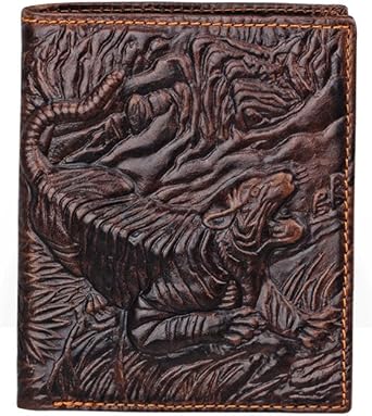 Mens Brown Wallet with Credit Card Holder Tiger Pattern