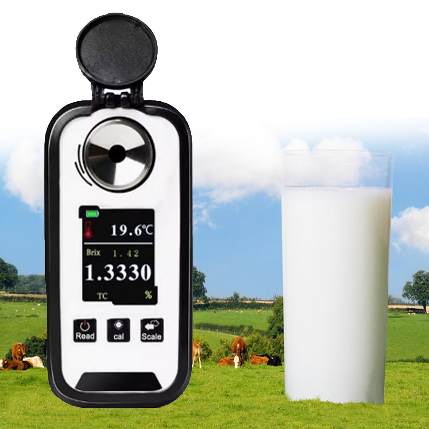 Refractómetro de mano para calostro de vaca lechera, medición rápida de proteínas en 3 segundos con alta precisión y compensación de temperatura
