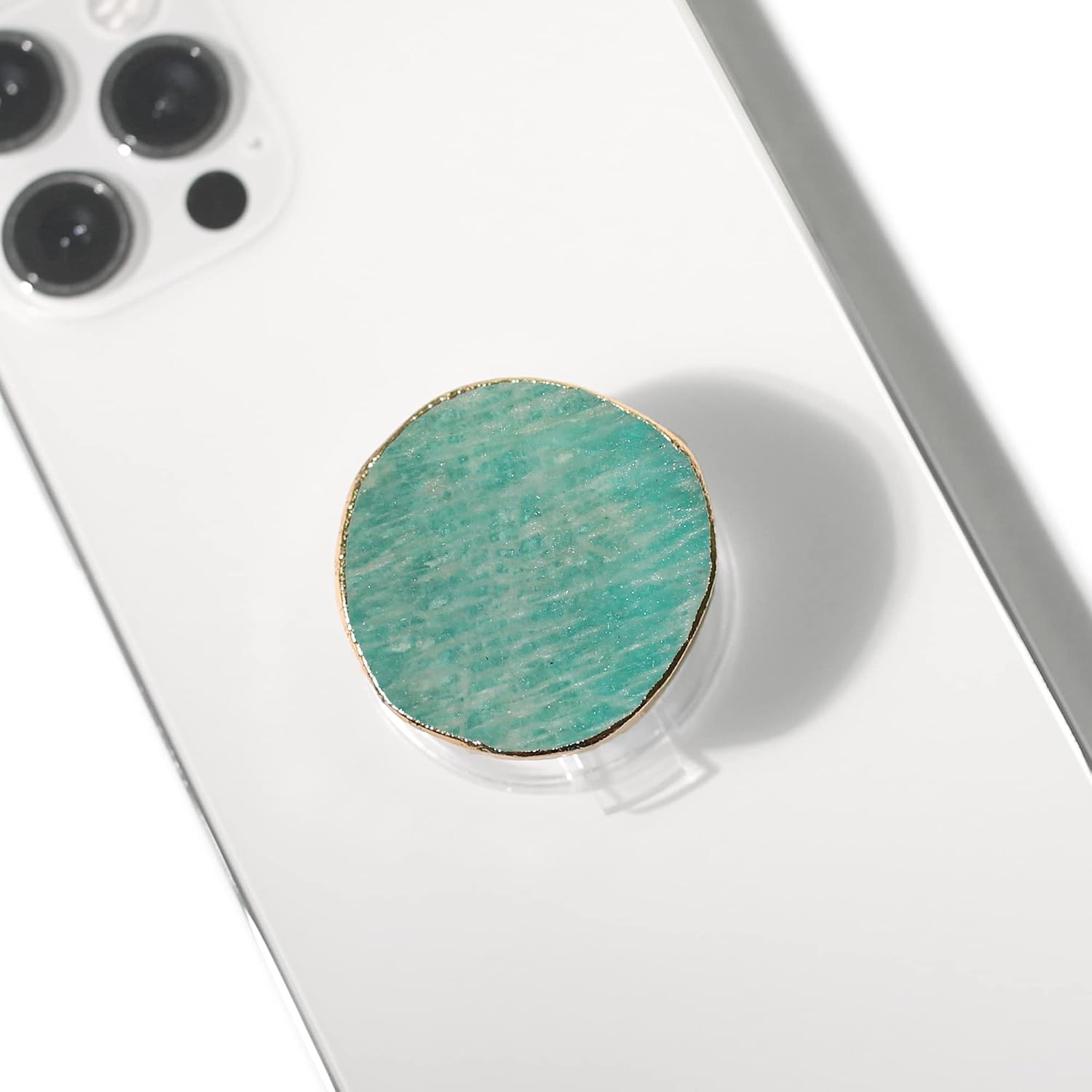 DALSTONE Authentic Natural Gemstone Oval Shape Collapsible Expandable Multi Functional Mobile Phone Grip Stand Holder for Smartphone Tablet Cell Phone Accessory (Deep Amazonite Mini)