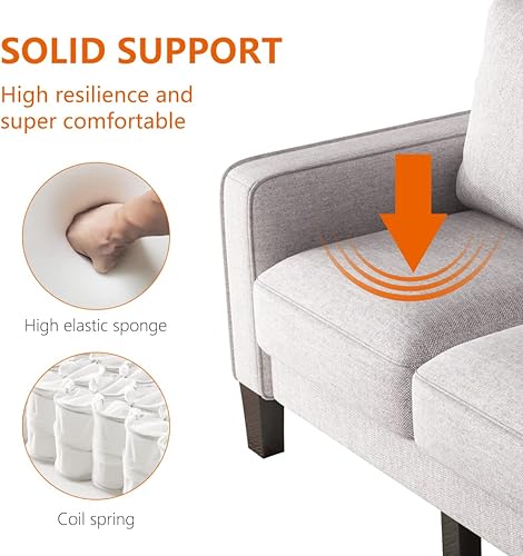 Miniatura 4 de Sofá de tela de 53 pulgadas para sala de estar, espacios pequeños, sofá con madera maciza, brazo cuadrado y funda extraíble (gris claro)