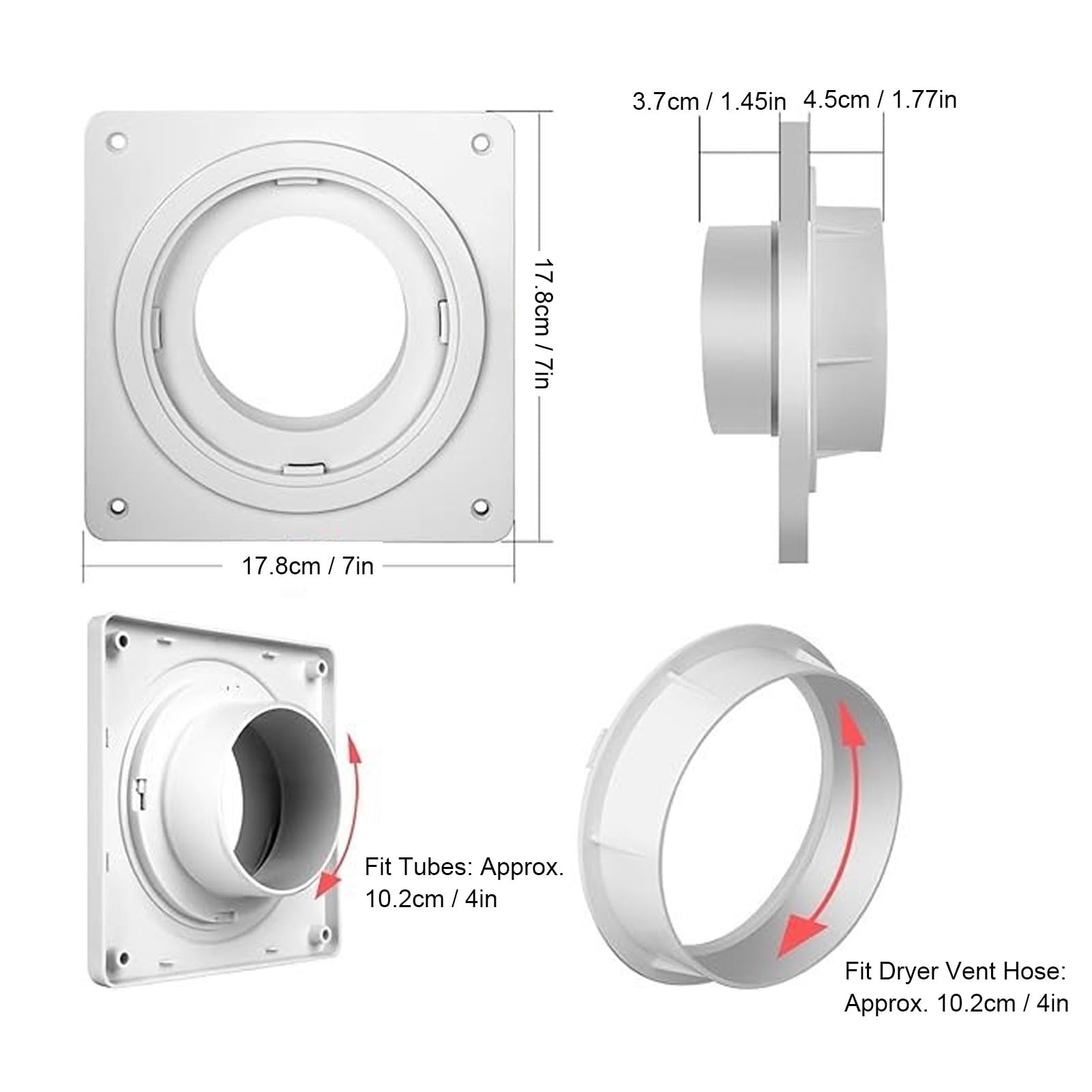 Kit de codo de placa de pared para ventilación de secadora de 4 pulgadas | Espacio reducido de 90 grados