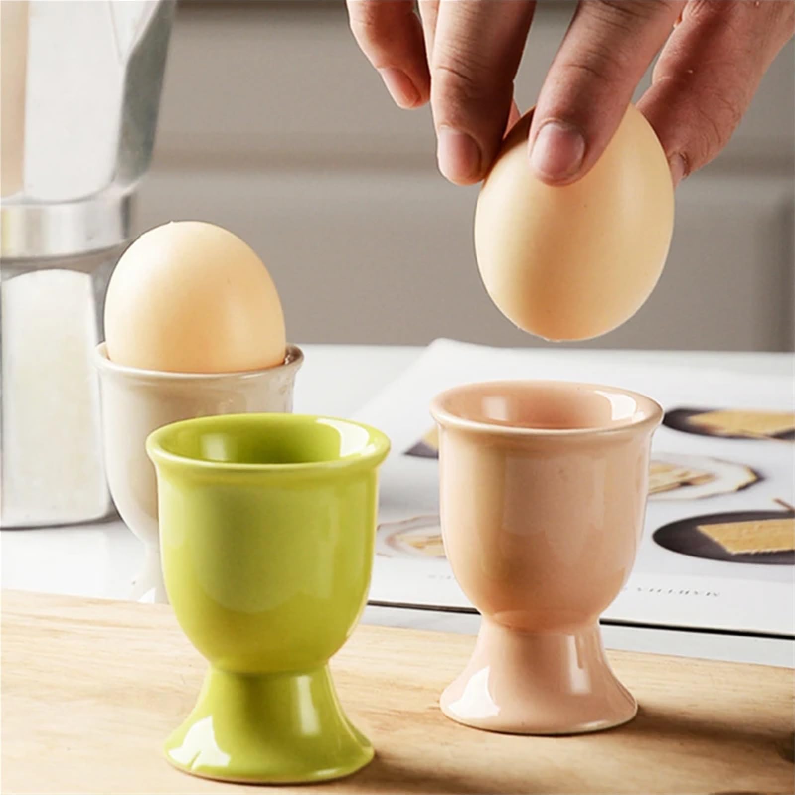 Eierbecher, 3 Stück Keramikhalter, kreative Servierbecher, Frühstück, Bankett(Orange)