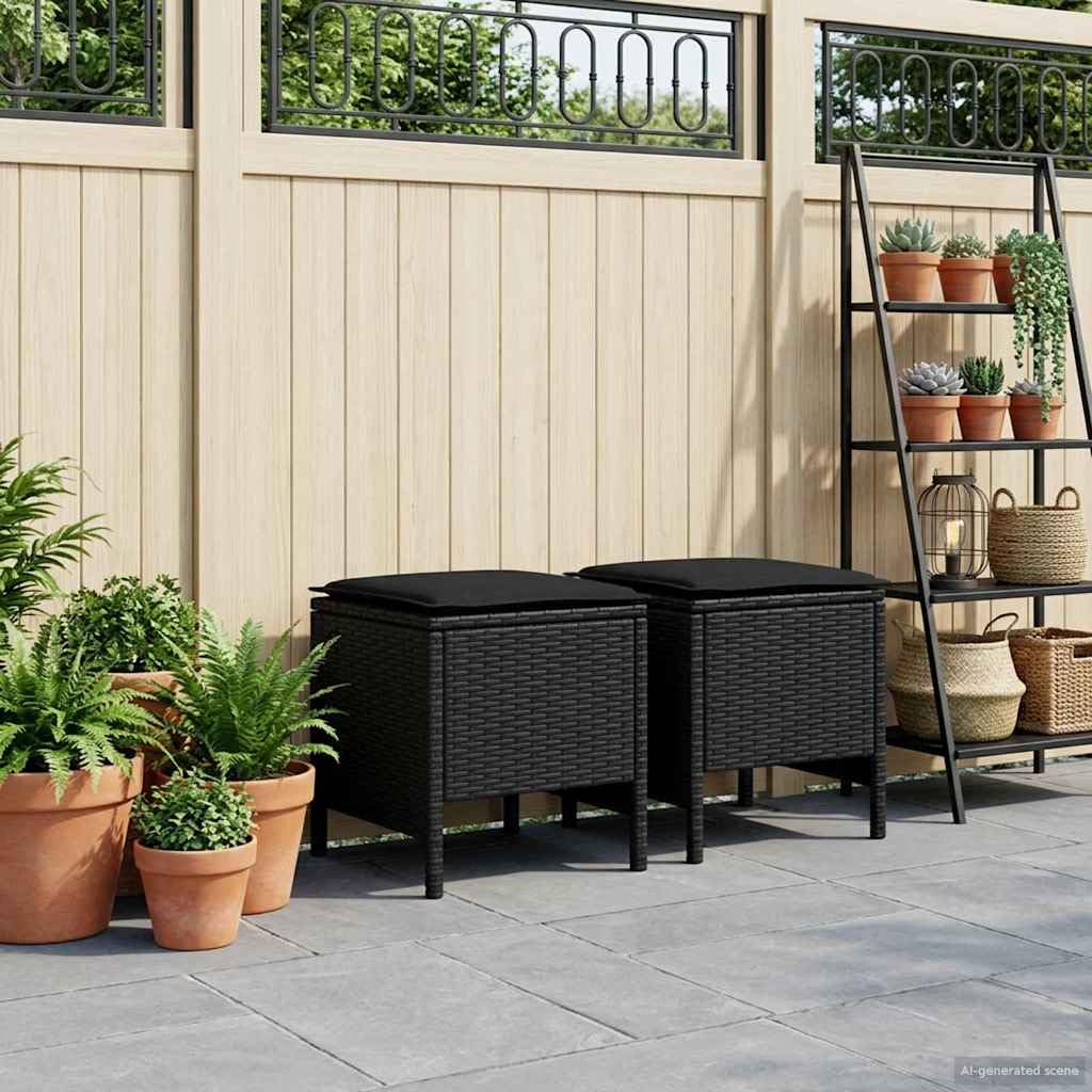vidaXL Poggiapiedi da Giardino 2 Pezzo Nero 38 x 38 x 45 cm, Sgabello moderno in rattan, poggiapiedi compatto, arredo da giardino, accessorio per patio, uso interno, sedia versatile