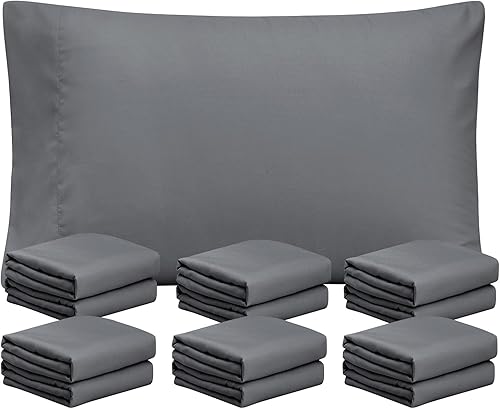 FreshCulture Juego de 12 fundas de almohada de color gris oscuro, tamaño Queen, juego de fundas de almohada a granel, cierre de sobre, tela de