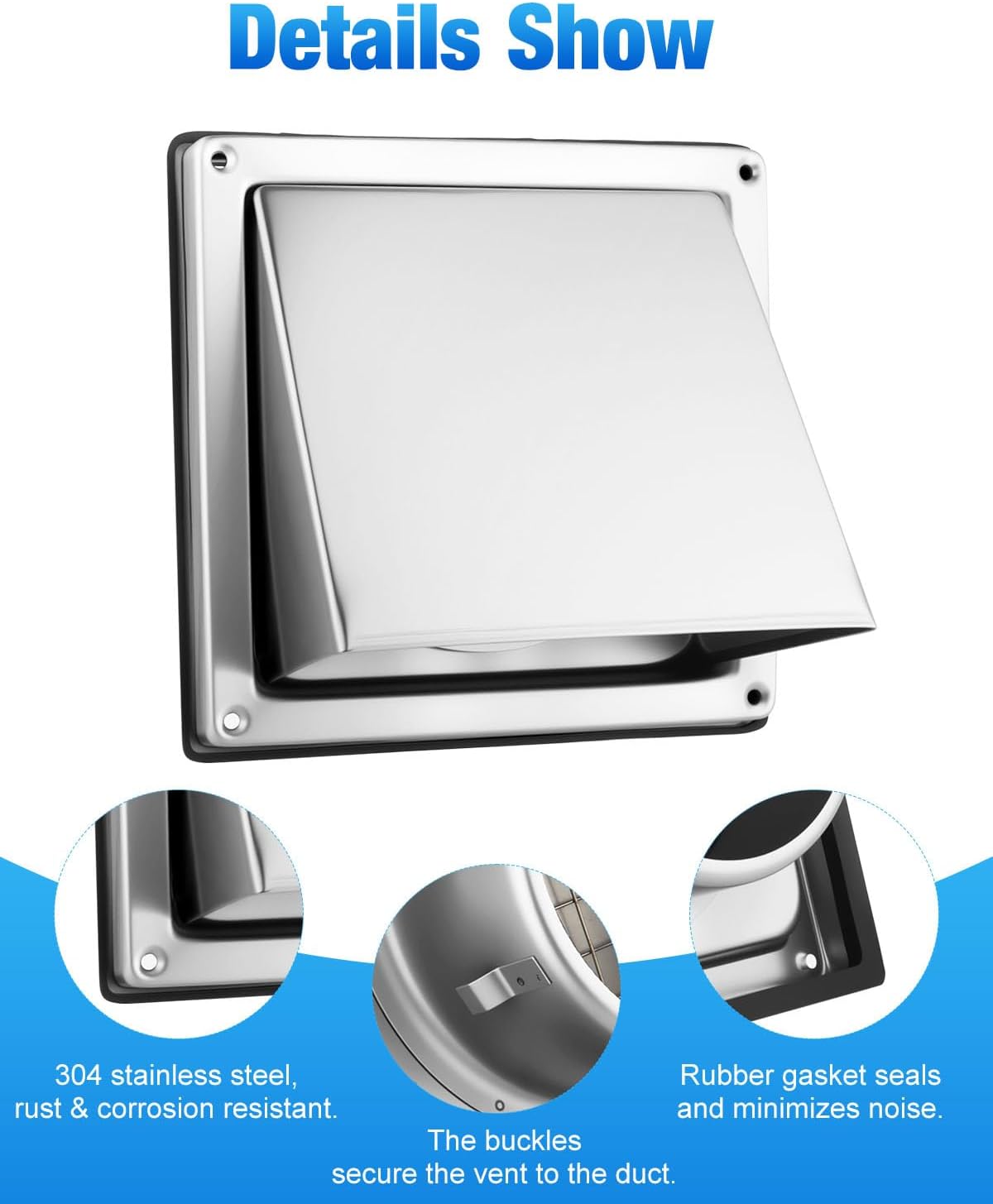 4 Inch Dryer Vent Cover Outdoor with Screen, Dryer Wall Exhaust Vent Cap Non-Return Flap with Sealing Gasket Grille for Kitchen Range Hood Dryer Ventilation(1 Pack, Stainless Steel)