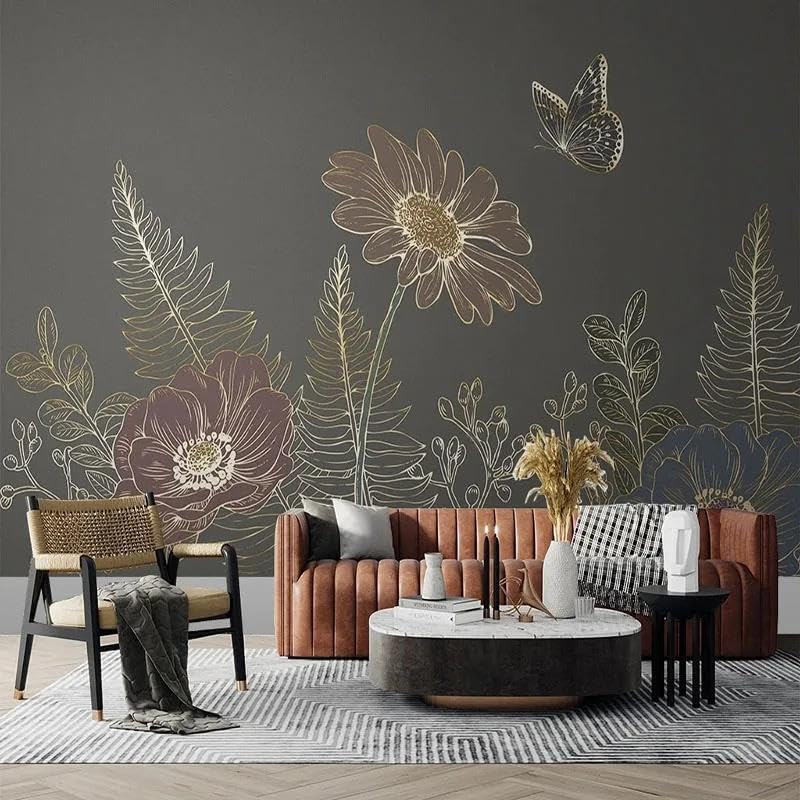 Papier peint mural 3D fleurs pour masquer les imperfections de mur sans colle
