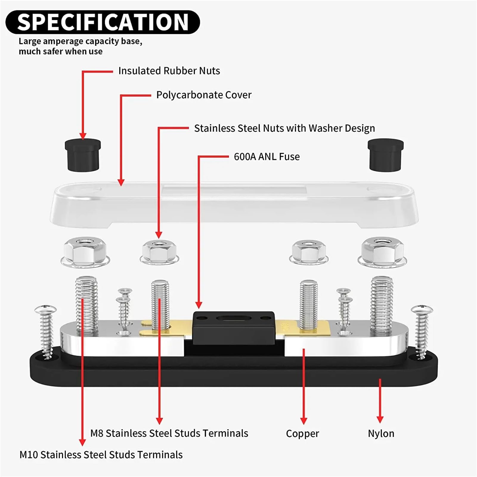 Sicherungshalter 30A - 300A 600A Bolt-on Sicherung Heavy Duty Auto Sicherungshalter Verriegelung M8 Bolzen Auto Sicherung Elektrischer Link Protectio 1 Stück (200 A)