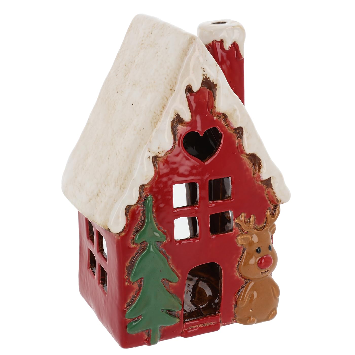 Village Pottery Christmas Reindeer House Tea Light Holder from B&Q
