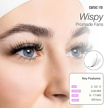 Curacoro Promade Wispy 500 Fans 9D Volume Lashes 0.05 D Curl 15mm