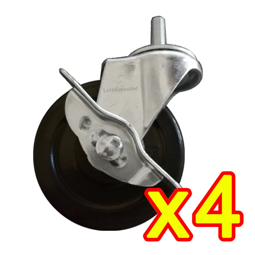 Lotsaveoutlet 4 Pack 3 Inch Rubber Casters Heavy Duty Safety Brake Wheels for Wire Shelving Rack