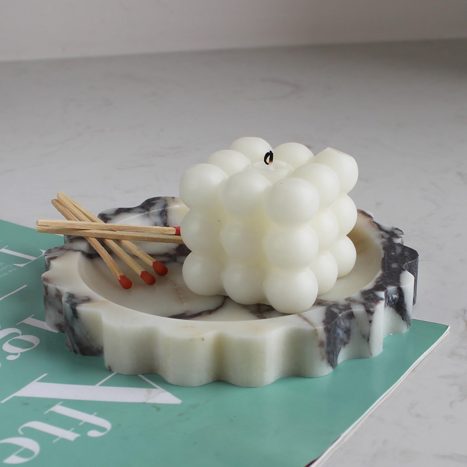 Natural Small Marble Tray 16cm, Round Scalloped Tray for Nightstand Dresser Jewelry Tray for Women's Gift (Calacatta Viola) - Image 2