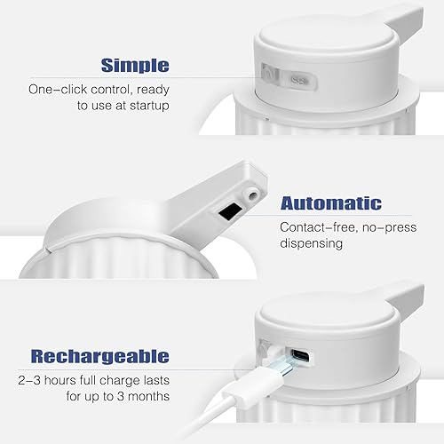Miniatura 4 de Dispensador automático de jabón espumoso sin contacto plástico blanco de 9 onzas - Dispensador de jabón de espuma inteligente eléctrico recargable -