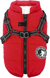 Jinpet Hundemantel mit Geschirr Winter Fleece Hundejacke Wasserdicht Reißverschluss Welpenmantel Kleine Hundekleidung Reflektierendem für Mittlere Große Hunde S-4XL