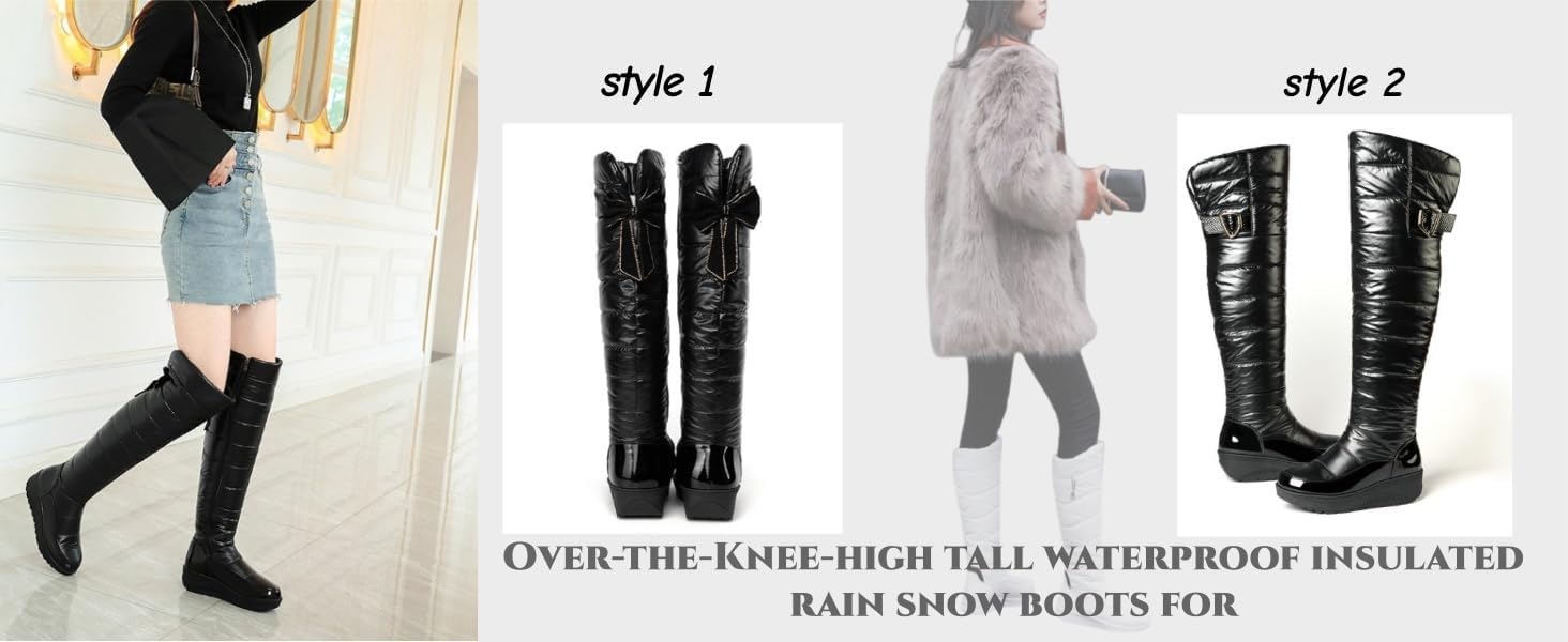 Snow Boots for Women Over The Knee Thigh High Waterproof Rain Warm Fur Lined Wide Calf Snow Boot