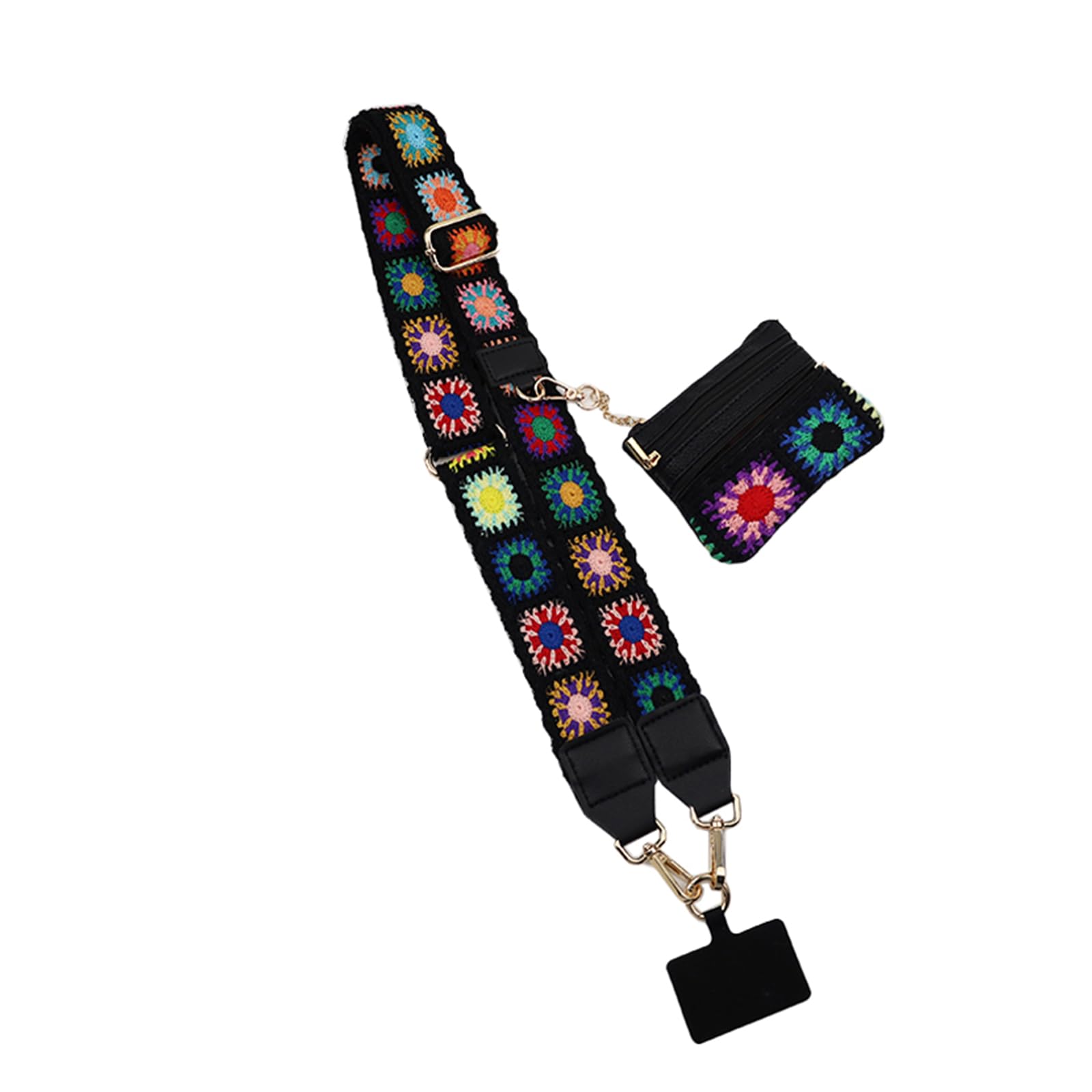 Ksopuert Unisex Black Pattern Clip And Go Strap For Phone With Wallet Crossbody,Phone Strap With Zippered Pouch,Wrist Strap With Wallet, Adjustable Anti Theft Cellphone Lanyard For Women (Black Pattern)