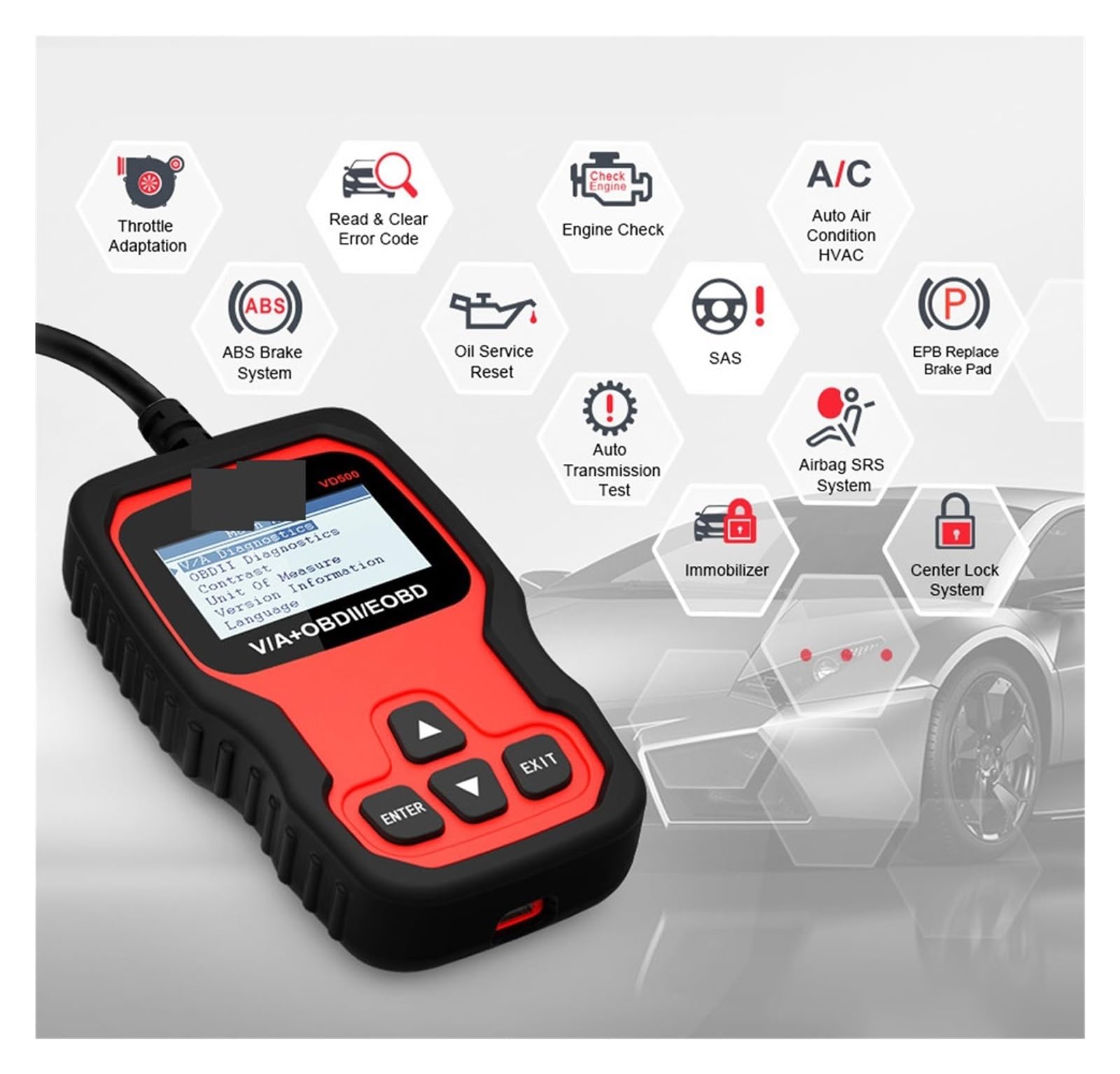 Scanner OBD2 VD500 Lecteurs de codes automobiles Outil de diagnostic Analyse complète du système Vérification du moteur Réinitialisation de l'huile