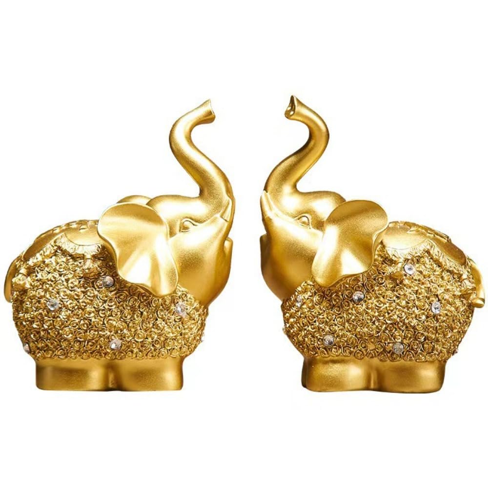 2 figuras de elefante dorado para decoración del hogar, estatua de elefante Feng Shui, figuras de elefante de la suerte, trae buena suerte para el hogar, figura coleccionable de elefante,