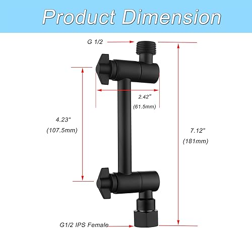 Miniatura 9 de Extensión de brazo de ducha ajustable, brazo de extensión de cabezal de ducha de 4 pulgadas de níquel cepillado para bajar o elevar la lluvia o el